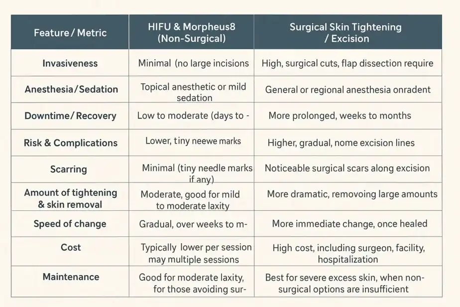 Table showing benefits of Lipo Freeze 2 U Isleworth treatments for skin tightening following weight loss injections.